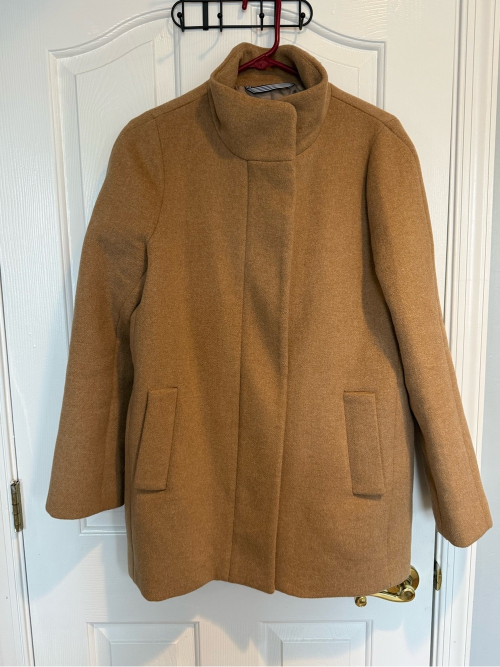 J. Crew Camel Wool-Blend Stand Collar Pea Coat